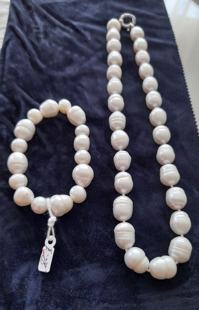 Collar gargantilla y pulsera perla natur