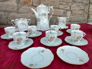 Juego de café de porcelana blanca antiguo tazas