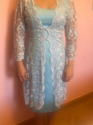 Vestido con chaqueta azul turquesa MODISTA