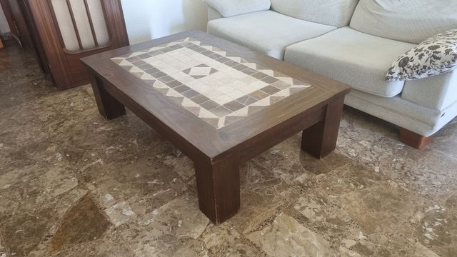 Mesa salón de roble y mármol