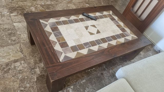 Mesa salón de roble y mármol