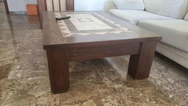 Mesa salón de roble y mármol