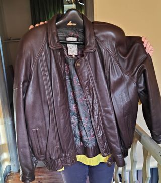 Cazadora piel hombre marrón