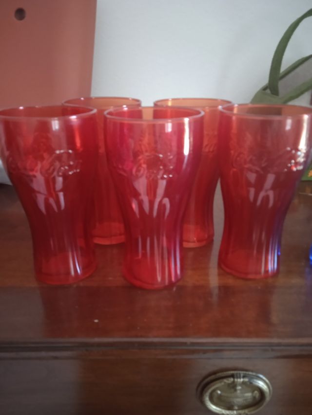 5 bicchieri vetro rosso Coca-Cola 
