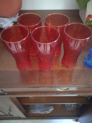 5 bicchieri vetro rosso Coca-Cola