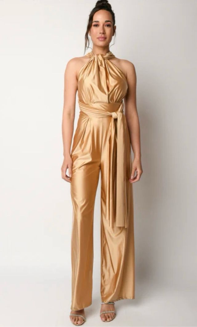 Tuta Infinity in raso stretch beige dorato