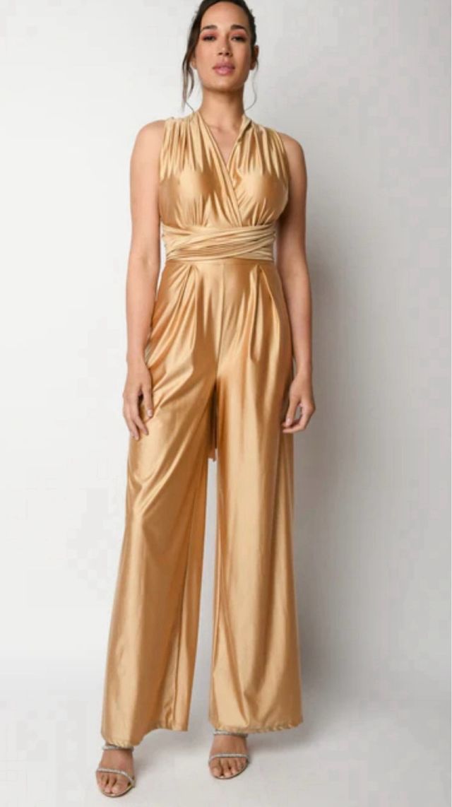 Tuta Infinity in raso stretch beige dorato