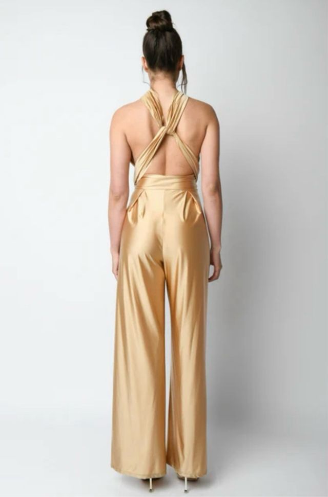 Tuta Infinity in raso stretch beige dorato