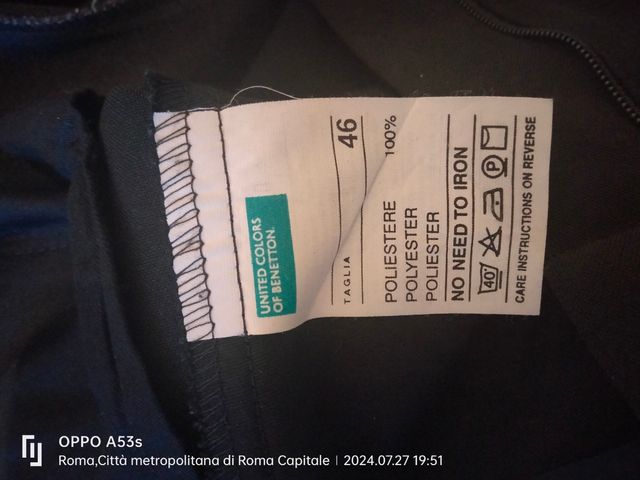 Pantaloni uomo colore nero Benetton, Tg 46 ITA
