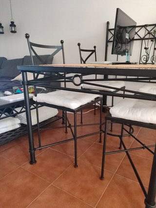 Mesa y 4 sillas artesanas.forja, conjunto comedor,