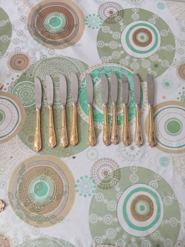 Cubertería antigua baño oro 24k