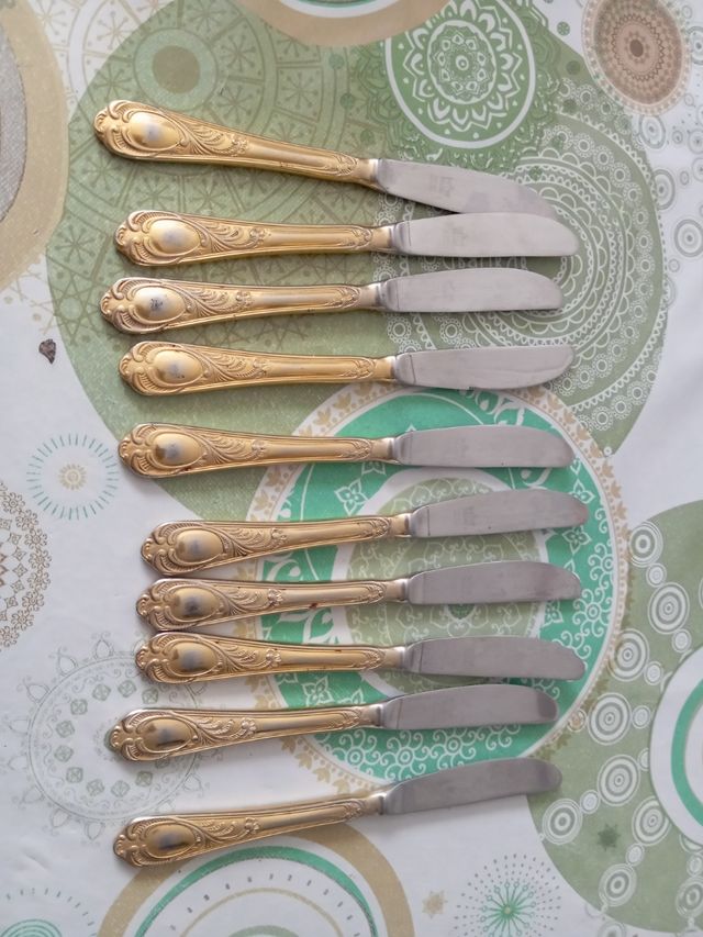 Cubertería antigua baño oro 24k