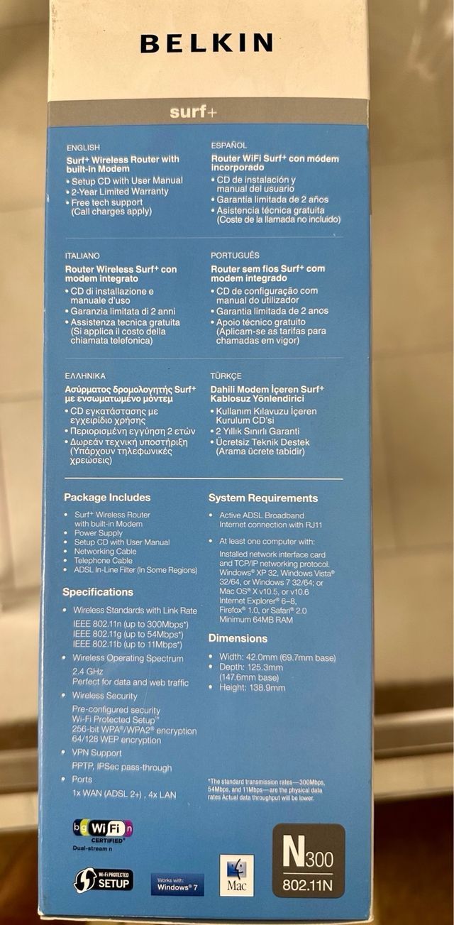 Belkin Surf+ Modem Router Wireless ADSL