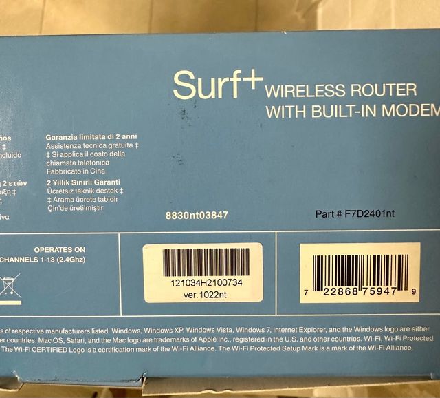 Belkin Surf+ Modem Router Wireless ADSL