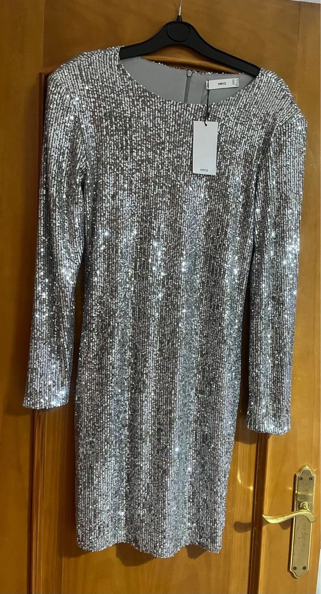 Vestido plateado Mango