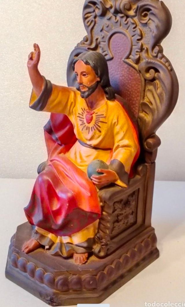 antiguo Cristo entronizado + peana arte religioso