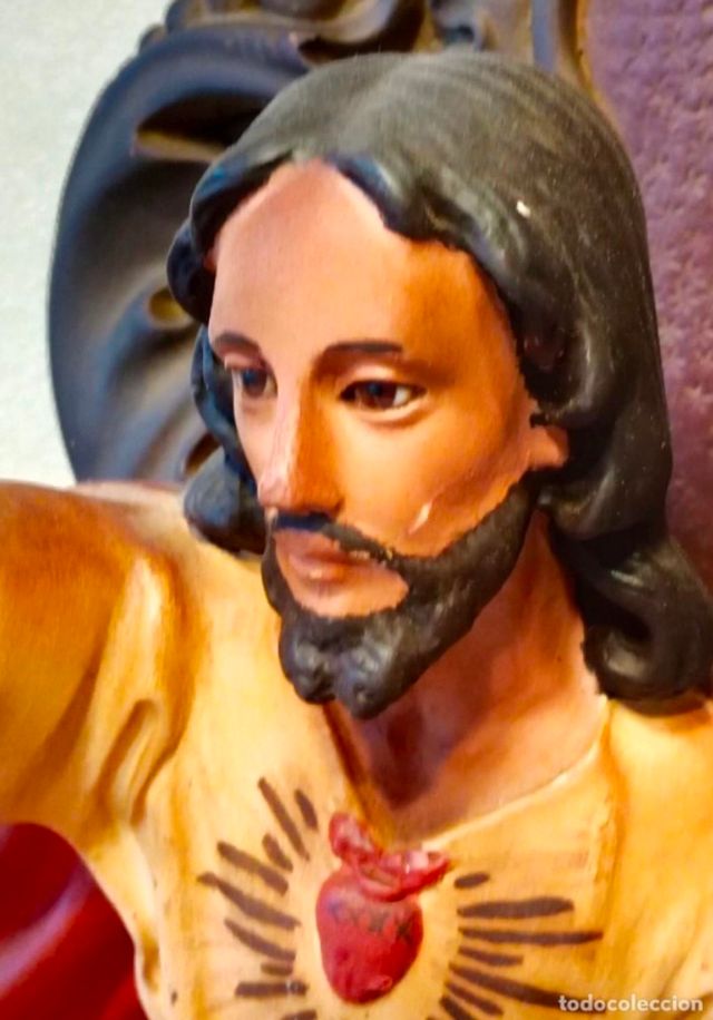 antiguo Cristo entronizado + peana arte religioso