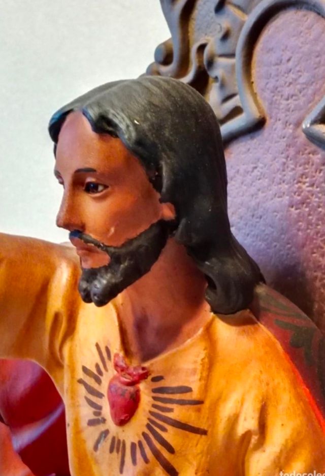 antiguo Cristo entronizado + peana arte religioso