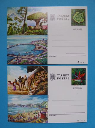 ESPAÑA 1977, 2 tarjetas postales "CANARIAS".