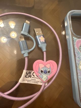 Funda Iphone 14 Plus + cable cargador Lilo&Stich