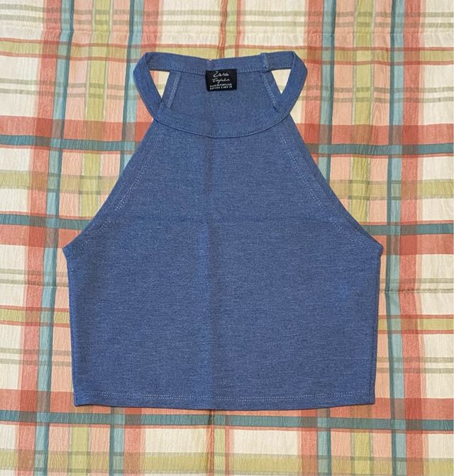 Top azul cuello halter
