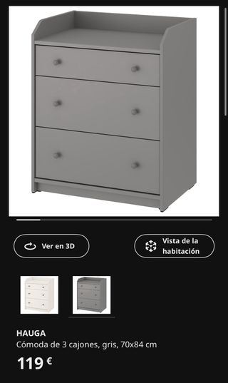 Cómoda de 3 cajones, Ikea, gris, 70x84 cm