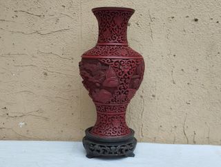 Antico vaso cinese lacca rossa Cinabro Cinnabar