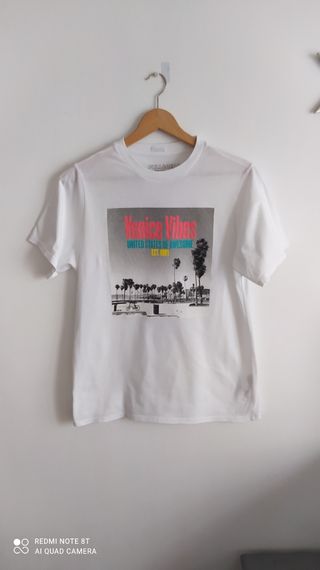 Camiseta blanca estampada Pull & Bear