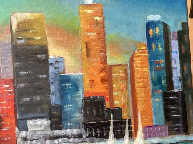 Cuadro pintura al óleo de Ciudad nocturna