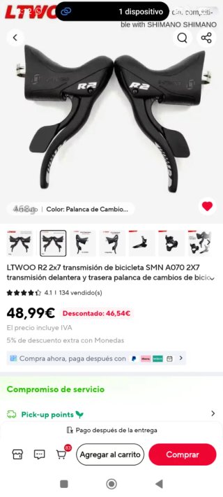 Manetas duales de cambio y freno 2x10 ve