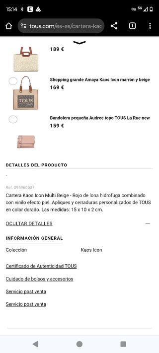 Cartera Tous Kaos Icon beige rojo*NUEVA*