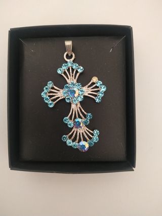 Crucifijo plata circonitas azules 