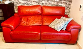 Sofas 3 plazas rojos de piel