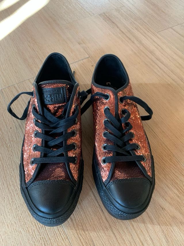Converse pelle e paillettes con zeppa