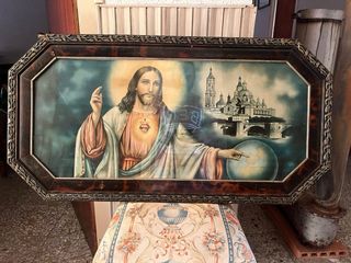 Cuadro religioso-Litografia antigua enmarcada