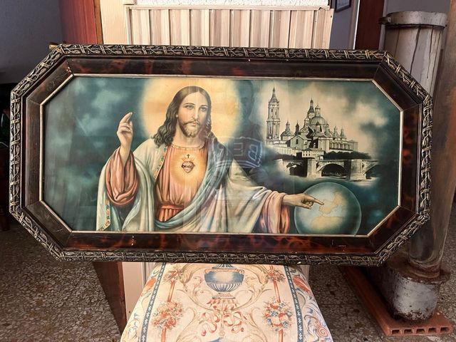 Cuadro religioso-Litografia antigua enmarcada