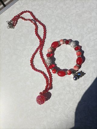Conjunto collar y pulsera rojos brillant