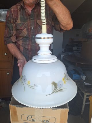 Lampadario vintage bianco campana vetro 