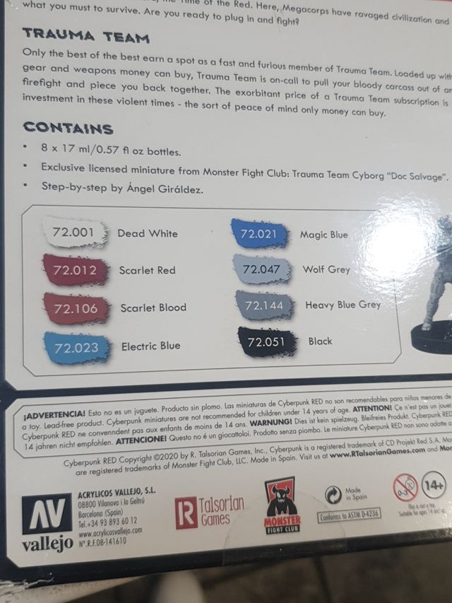 Pittura per figure CYBERPUNK RED BY VALLEJO TRAUMA TEAM