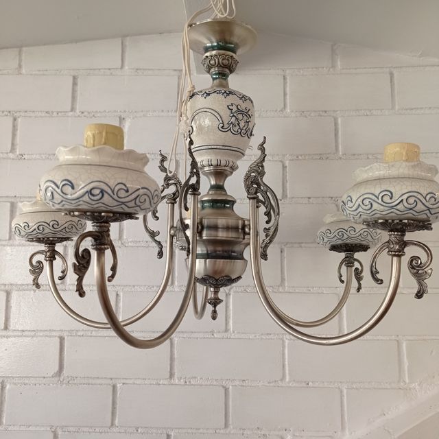 Lámpara techo de cerámica y bronce plata