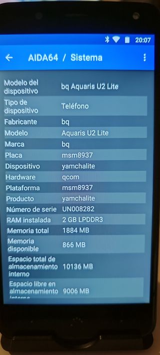 TELEFONO SMARTPHONE AQUARIS U2 2/16 USADO.
