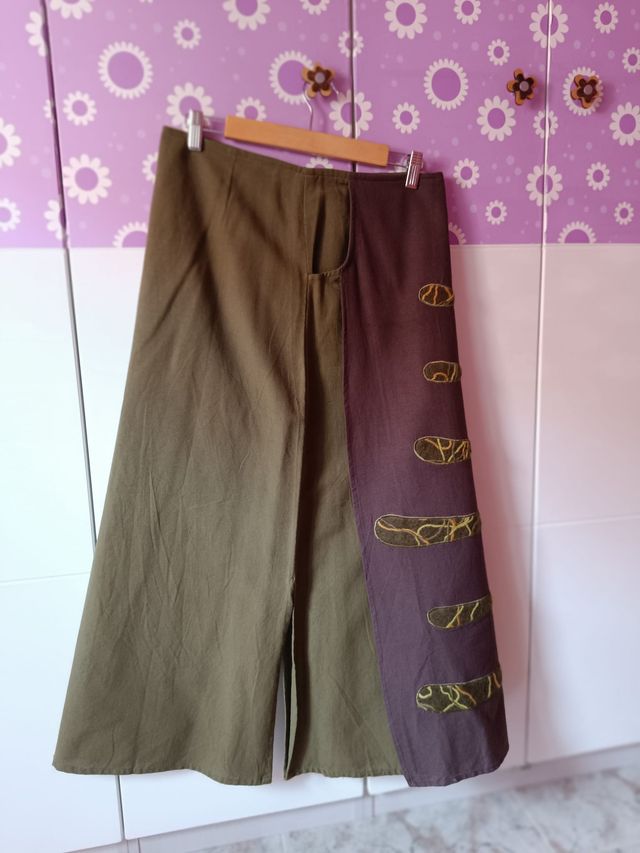 Falda maxi estilo étnico verde oliva