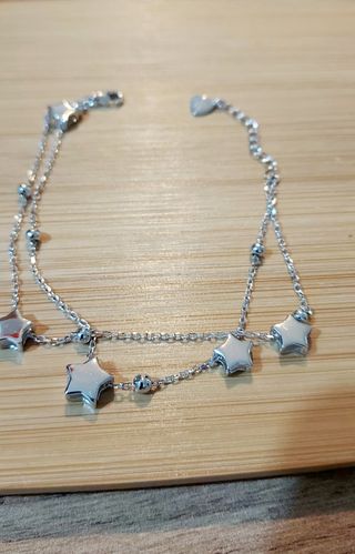 Pulsera doble cadena plata con estreĺlas