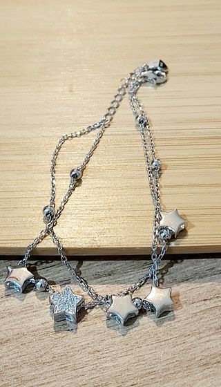 Pulsera doble cadena plata con estreĺlas