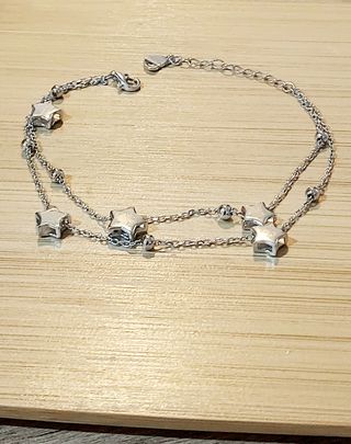 Pulsera doble cadena plata con estreĺlas