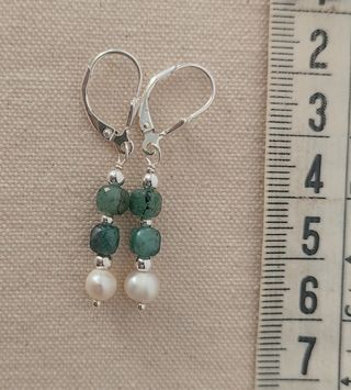 Pulsera, plata ley, perlas y esmeralda 