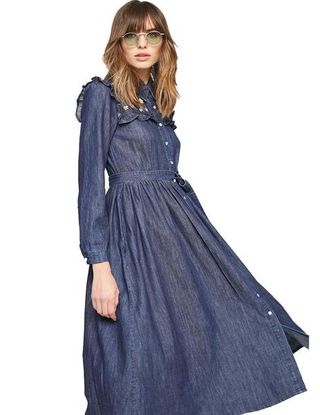 Vestido vaquero largo con cinturón