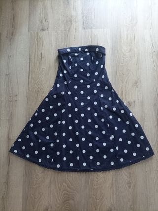 Vestido azul navy de topos blancos 