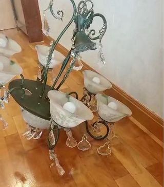 Lampara antigua marmol y cristal