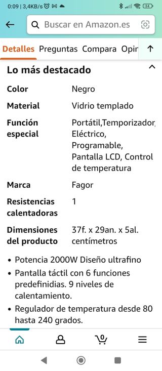 Placa Inducción Fagor 2000w